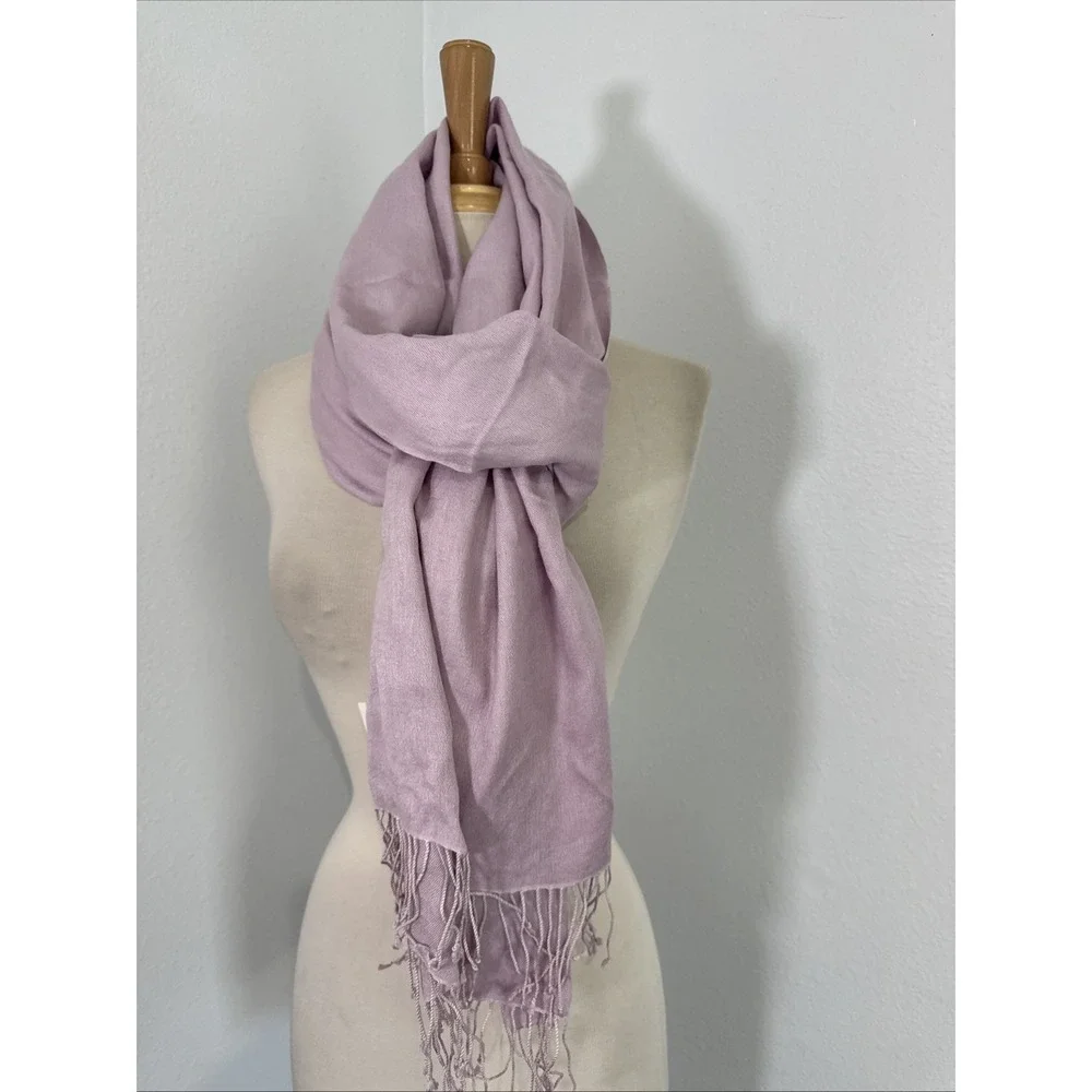 Scarf Shawl Lavender Pashmina Silk‎ Soft Woven Fringe Romantic Minimalist Wrap